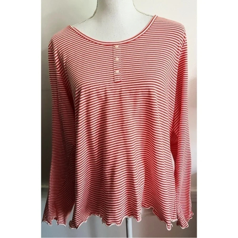 Loft • White and Reddish Orange Striped Sleep Shirt
